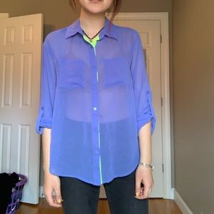 Purple sheer button up blouse